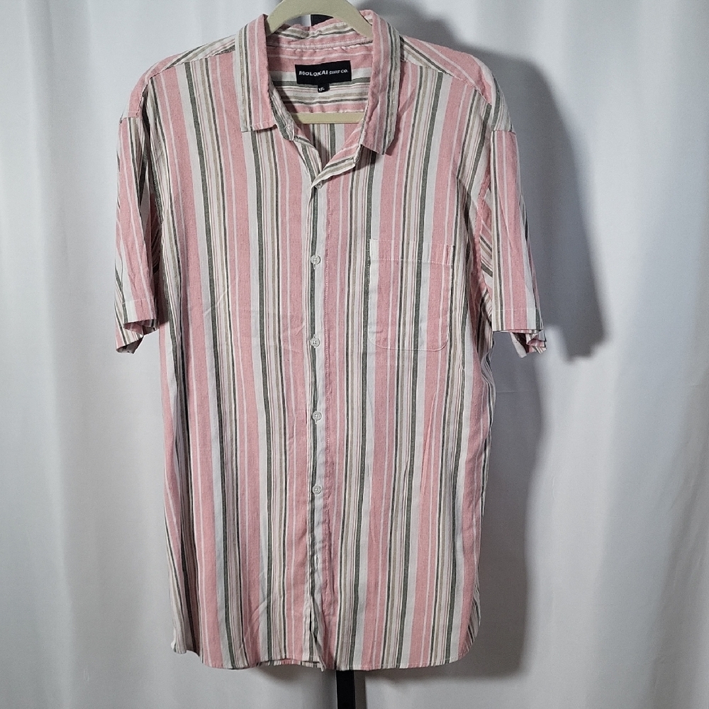 Molokai‎ Surf Co. Pink and Green Striped Shirt